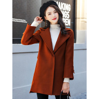 丝柏舍2019冬季女装休闲纯色翻领长袖暗扣中长款大衣S74R0407DQ