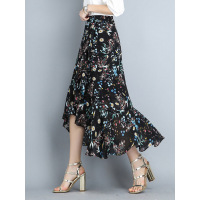 丝柏舍春夏2019款女高腰印花荷叶边不规则下摆半身裙S92B0252B