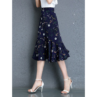 丝柏舍夏季女2019收腰碎花高腰雪纺鱼尾裙半身裙潮S92B0366B