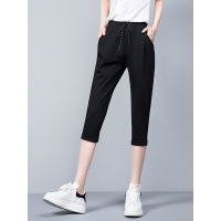 丝柏舍2019夏装女韩版纯色修身简约七分运动休闲裤S92T0524K