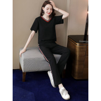 丝柏舍2019夏季女圆领短袖上衣搭休闲裤时尚套装S92T0729N