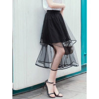 丝柏舍夏装2019女气质高腰显瘦拼接网纱不规则半身裙S92T0735B