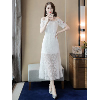 丝柏舍2019夏季女小清新一字领短袖修身简约连衣裙S92R0754L