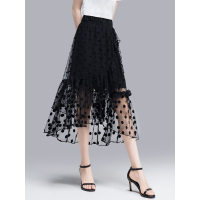 丝柏舍2019夏女韩版纯色显瘦波点不规则网纱半身裙S92R1944B