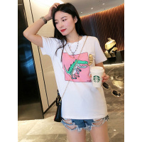 丝柏舍女装2019潮韩版圆领短袖宽松简约卡通印花T恤S92T2197T