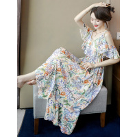 丝柏舍2019夏季女碎花不规则下摆中长款吊带连衣裙S92R0811L