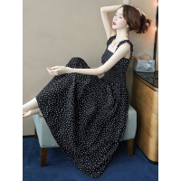 丝柏舍2019夏季女装一字肩显瘦大摆波点吊带连衣裙S92R2184L