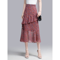 丝柏舍2019夏装女韩版时尚拼接碎花飘逸大摆半身裙S92R2379B