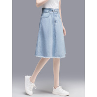 丝柏舍2019夏女时尚高腰纯色大摆A字百搭牛仔半身裙S92T0120B