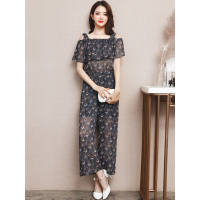 丝柏舍女士2019夏装方领露肩印花收腰潮阔腿连体裤S82B0058P