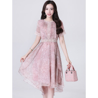 丝柏舍裙子女夏2019中长不规则连衣裙短袖收腰韩版S82B0264L