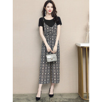 丝柏舍2019年夏装女装上衣搭印花阔腿背带裤两件套S82R0070N