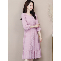 丝柏舍2019女装秋装纯色V领七分袖中长款修身连衣裙S81R0920L