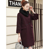 丝柏舍2019冬装女装纯色V领九分袖中长款宽松毛呢大衣036871