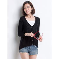 丝柏舍2019秋装女装前短后长系扣长袖针织开衫042164