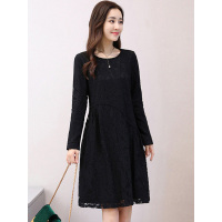 丝柏舍秋装2019女纯色圆领气质修身收腰长袖连衣裙S83R0227L