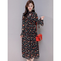 丝柏舍2019流行女装秋时尚碎花喇叭袖中长款连衣裙S83R0213L