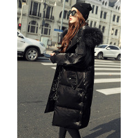 丝柏舍冬装女2019纯色毛领个性拉链中长羽绒服S84B0157Y
