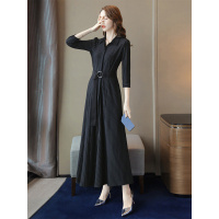 丝柏舍2019秋季女装时尚翻领气质收腰显瘦长款连衣裙S93B4500L