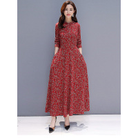 丝柏舍秋季2019女装时尚圆领碎花收腰显瘦连衣裙潮S93B4125L