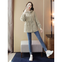 丝柏舍2019秋装女韩版纯色连帽简约长袖宽松休闲风衣外套S93B4462F