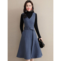 丝柏舍2019秋装女时尚纯色修身显瘦中长背带连衣裙S93B4311L