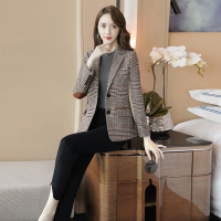 丝柏舍2019秋装英伦风长袖修身常规款格子西装外套S93B4199X
