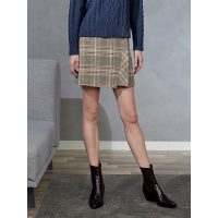 丝柏舍裙子女2019秋格纹拼接复古纽扣装饰短半身裙S93B4211B