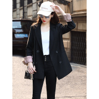 丝柏舍2019秋装女装修身韩版翻领双排扣休闲西装外套S93B4421X