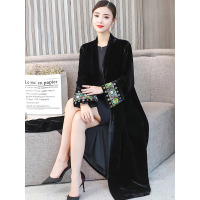 丝柏舍2019秋装韩版时尚刺绣过膝复古大衣长外套女S93B4525A