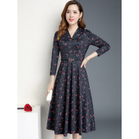 丝柏舍2019秋装女韩版气质V领修身显瘦套头连衣裙S93B4703L