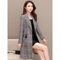 丝柏舍2019秋装女士韩版翻领长袖修身显瘦格子风衣S93B4706F