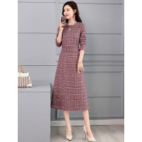 丝柏舍2019秋装女名媛气质圆领修身显瘦毛呢连衣裙S93R4445L
