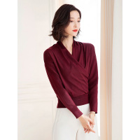 丝柏舍2020春季时尚优雅气质纯色V领长袖套头毛衣女S93D0002M