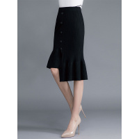 丝柏舍秋装女2019针织荷叶边不规则下摆纯色半身裙S93T4957B