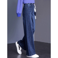 丝柏舍裤子2019秋装女高腰纯色阔腿宽松休闲牛仔裤S93T4712K