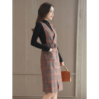 丝柏舍2019秋装女装气质复古修身毛衫搭背带裙套装S93T4001N