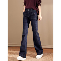 丝柏舍2019秋装女气质复古港味纯色宽松微喇牛仔裤S93T4168K