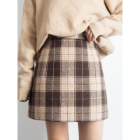 丝柏舍短裙女2019冬高腰格子A字显瘦短款毛呢半身裙S94B6130B
