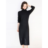 丝柏舍2019冬装女纯色高领长袖修身简约针织连衣裙S94E0002L