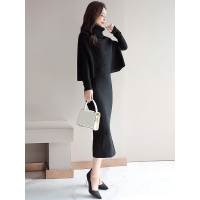 丝柏舍冬装女2019蝙蝠袖毛衣内搭开叉修身连衣裙套装S94D0006N