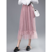 丝柏舍秋冬女2019纯色飘逸丝绒网纱百褶中长半身裙S83T4196B