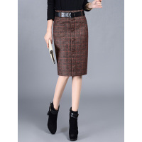 丝柏舍冬装女2019韩版高腰复古格纹中长款半身裙S84R1069B