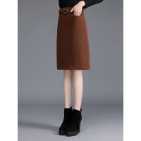 丝柏舍冬装女2019纯色腰带收腰修身高腰中款半身裙S84R1101B