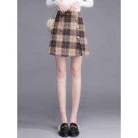 丝柏舍冬装女2019格纹纽扣装饰韩版香风毛呢半身裙S84R1310B