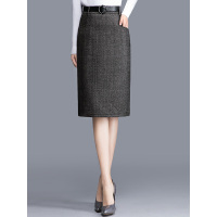 丝柏舍半身裙女冬2019通勤高腰中长款OL格子包臀裙S84R1332B