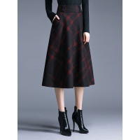 丝柏舍裙子女秋冬2019高腰格子a字大摆中长款半身裙S84R1368B