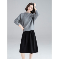 丝柏舍2019秋季女装休闲针织上衣搭A字半身裙套装S93D0040N
