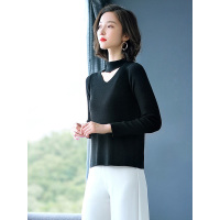 丝柏舍2019秋季女装时尚纯色镂空圆领长袖套头毛衣S93D0004M
