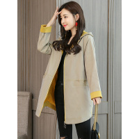 丝柏舍2019秋装女纯色宽松长袖连帽简约中长款风衣S93B4480F